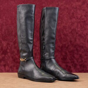 Sam Edelman Women Clive Black Leather Zip Riding Square Toe Knee Boots sz 7